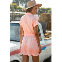 Pink Polka Dot Shirt Collar Short Sleeve Mini Dress