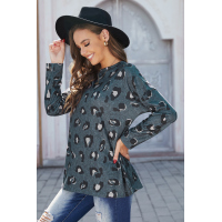 Leopard Print Pullover Long Sleeve Top with Slits