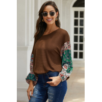 Brown Floral Sleeve Pullover Top