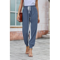 Blue Casual Striped Drawstring Pants