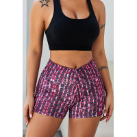 Red Printed High Waist Lift Up Yoga Shorts