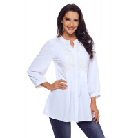 White Lace and Pleated Detail Button Up Blouse