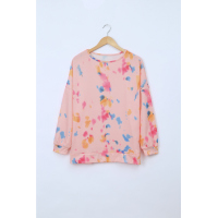 Pink Oversize Scrawl Print Long Sleeve Top