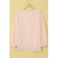 Pink Feather Balloon Sleeve Pullover Top