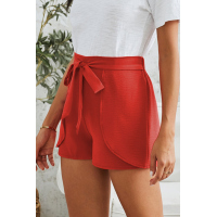 Red Plain Drawstring Waist Fashion Shorts