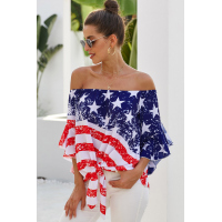 Stripes Stars Print Off The Shoulder Blouse