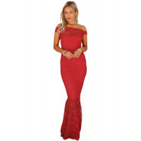 Red Bardot Lace Fishtail Maxi Dress