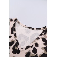 Khaki Casual Leopard Print Long Sleeves T-shirt