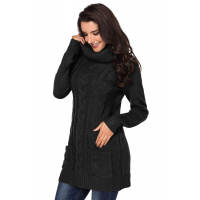 Black Cowl Neck Cable Knit Sweater Dress