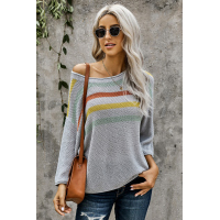 Multicolor Stripes Print Gray Knit Top