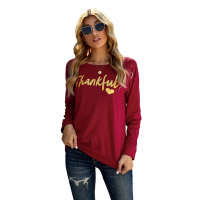 Burgundy THANKFUL Print Off Shoulder Long Sleeve Top without Strap