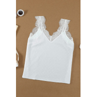 White Eyelash V Neck Cami Tank Top