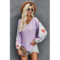 Purple Contrast Eyelet Thermal Knit Top