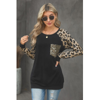 Leopard Round Neck Sequin Long Sleeve Top