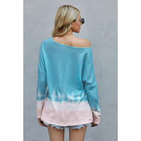 Sky Blue Tie Dye Thermal Knit Top