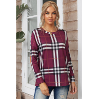 Plaid Pocketed Long Sleeve Top with Suede Elbow Patch