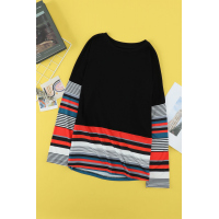 Colorful Striped Splicing Long Sleeve Top