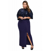 Blue Sequin Cape Plus Size Maxi Dress