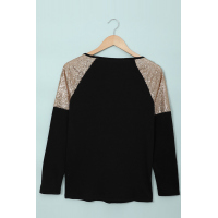 Black Sequin Shoulder Long Sleeve Top