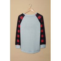 Red Christmas Pattern Plaid Splice Long Sleeve Top