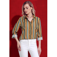 Yellow Multicolor Striped Long Sleeve Button Up Shirt