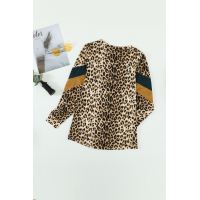 Chevron Colorblock Splicing Leopard Long Sleeve Top