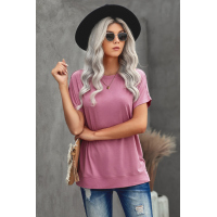 Pink Round Neck Short Sleeve Solid Color Tee