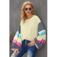 Apricot Striped Colorblock Long Sleeve Knit Top