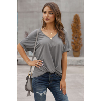 Gray Plain Short Sleeve Twist Tee