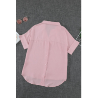 Pink Short Sleeve Button Solid Shirt