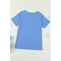 Sky Blue Round Neck Raglan Sleeve T-shirt