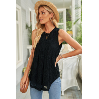 Black Lace Hollow Out Sleeveless T-Shirt