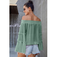 Green Swiss Dot Off The Shoulder Top