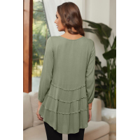 Green High-low Hem Ruffle 3/4 Sleeve Top