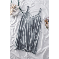 Gray U Neck Gradient Color Printed Sling Sleeveless Swing Mini Dress