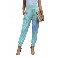 Sky Blue Tie-dye Pocket Casual Pants With Slit