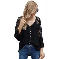 Black Crochet Lace Button Top