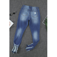 Dark Blue Washed Distressed Slits Skinny Jeans