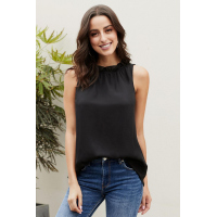 Black Ruffle Trim Neckline Tank Top