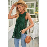 Green Lace Hollow Out Sleeveless T-Shirt