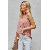 Pink Spaghetti Strap Buttoned Tank Top