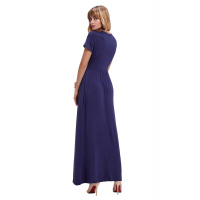 Navy Blue Short Sleeve Ruched Waist Maxi Dress