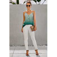 Green Ombre Button Up V Neck Strappy Tank Top