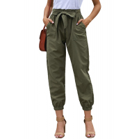 Green Solid Color Frock-style Pants with Belt