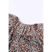 Brown V-neck Short Sleeve Fashion Print Fantasy Fluttering Blouse