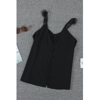 Black Adjustable Lace Straps Buttons Tank Top