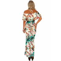 Vibrant Botanic Print Off-the-shoulder Maxi Dress