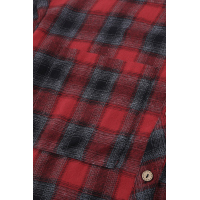 Red Cotton Blend Plaid Buttoned Shirt with Bust Pockets