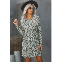 Gray Long Sleeve Leopard Print Mini Dress