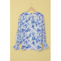 Blue Cakewalk Floral Smocked Blouse